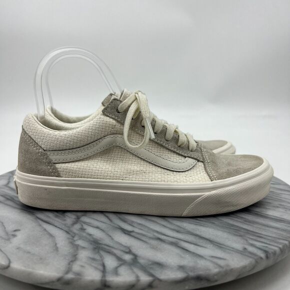 Vans Weave Sneakers Womens 6.5 Cream Suede and Canvas Lace Up Low Top Shoes - Picture 2 of 11